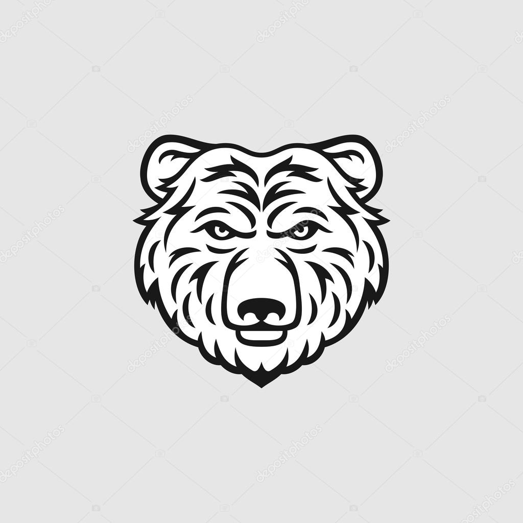 Bear head logo or icon in black and white.