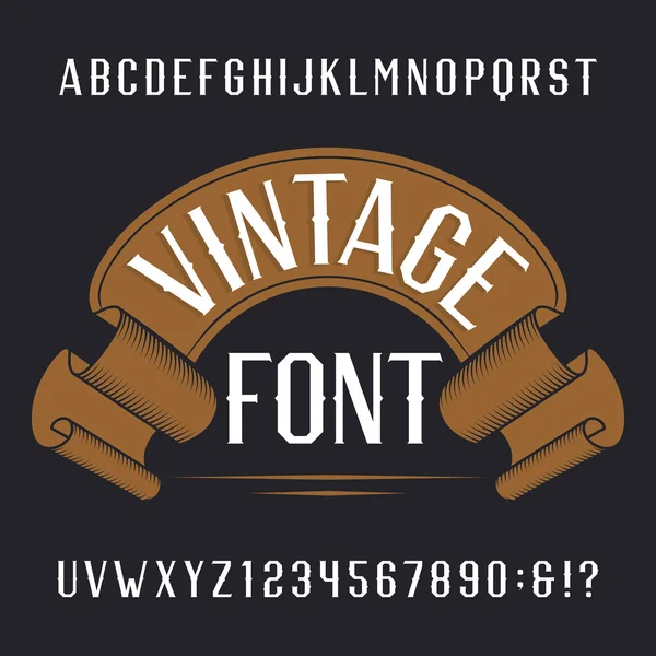 Fonte alphabet vintage. Lettres et chiffres sur fond sombre . — Image vectorielle