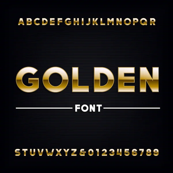 Golden alphabet font. Metallic letters and numbers. — Stock Vector