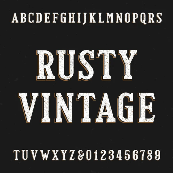 Paslı vintage alfabe yazı tipi. Serif harf ve rakam. — Stok Vektör