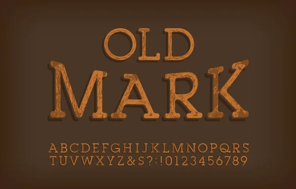 Oude Mark Alfabet Lettertype Rommelige Vintage Letters Cijfers Vector Typescript — Stockvector