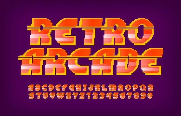 Retro Arcade Alfabet Lettertype Pixelletters Cijfers Symbolen 80S Arcade Video — Stockvector