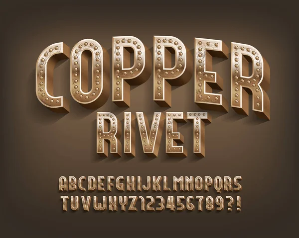 Copper Rivet Alfabeto Fuente Steampunk Hilo Letras Números Tipo Vector — Vector de stock