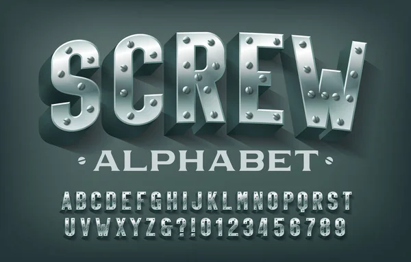 Screw Alphabet Font Metal Letters Numbers Stock Vector Typeface Your — Stock Vector