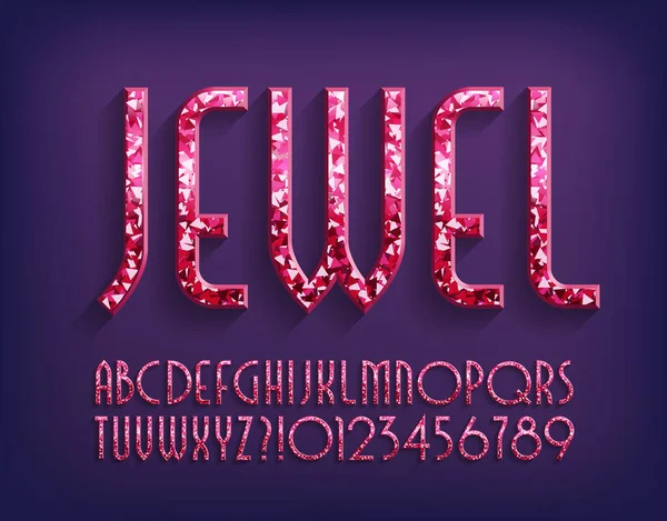 Jewel Alphabet Fuente Letras Números Rubí Tipografía Vector Stock Para — Vector de stock