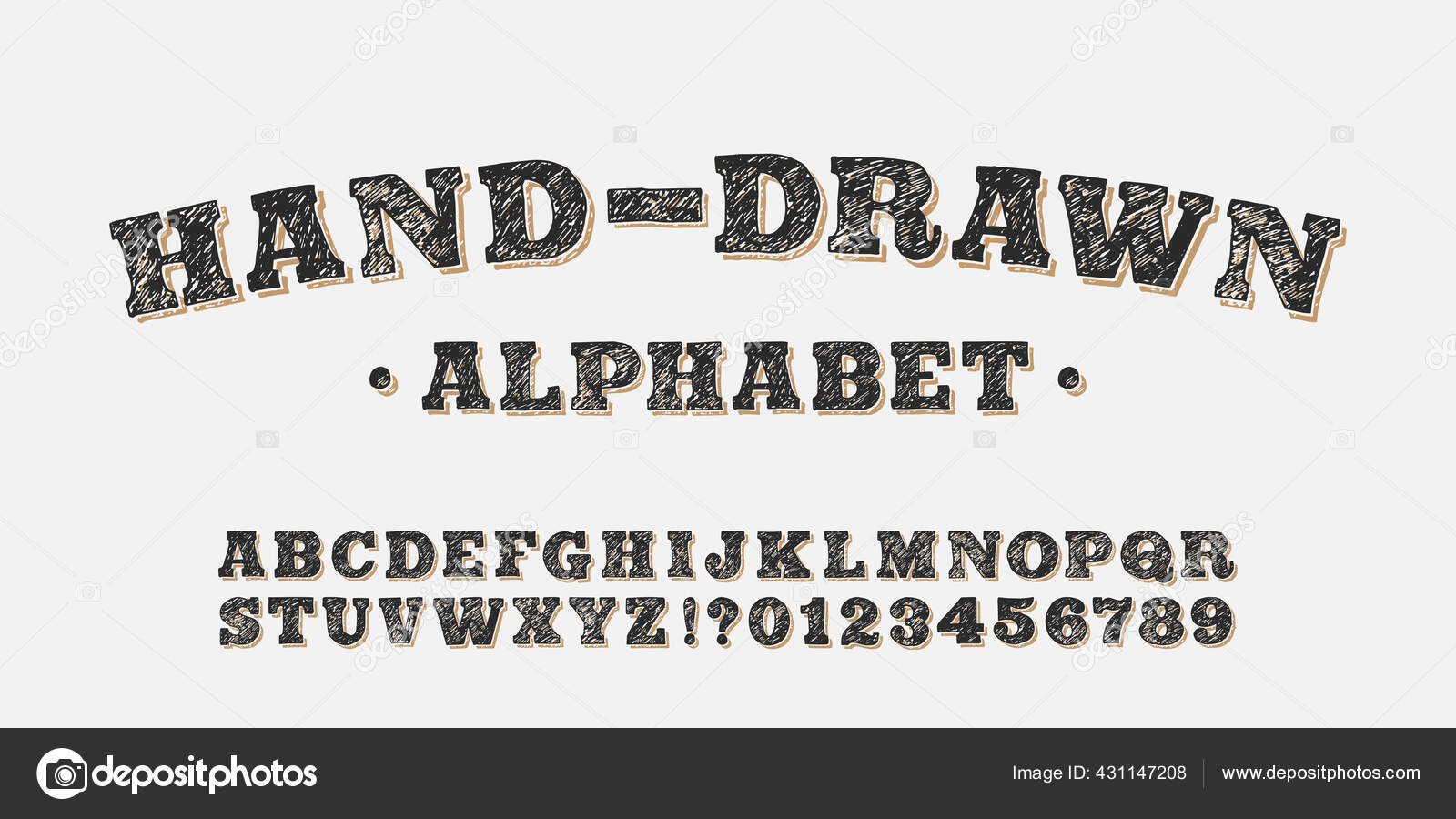 手書きのアルファベットフォント セリフ太字の文字と数字 タイポグラフィのデザインのストックベクトル書体 ストックベクター C Epifantsev