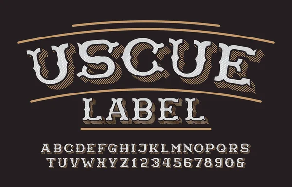 Uscue标签字母表字体 复古字母和数字 用于排版设计的存储向量字体 — 图库矢量图片