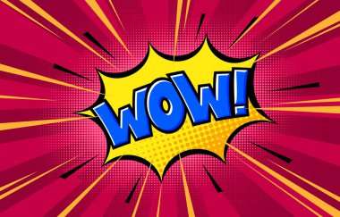 Parlak pop sanatının komik geçmişi. Vay canına mesajlı konuşma balonu. Stok vektör illüstrasyonu.