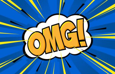 Yarım tonluk pop sanat çizgi romanı geçmişi. Omg metinli konuşma balonu. Stok vektör illüstrasyonu.