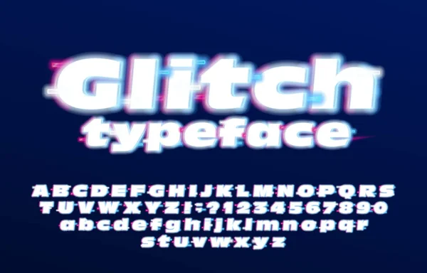 Glitch Alphabet Font Glowing Letters Numbers Stock Vector Illustration — Stock Vector