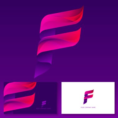 F harfi logo tasarımı renkli vektör amblemi. Kartvizit şablonları. Stok vektör illüstrasyonu.
