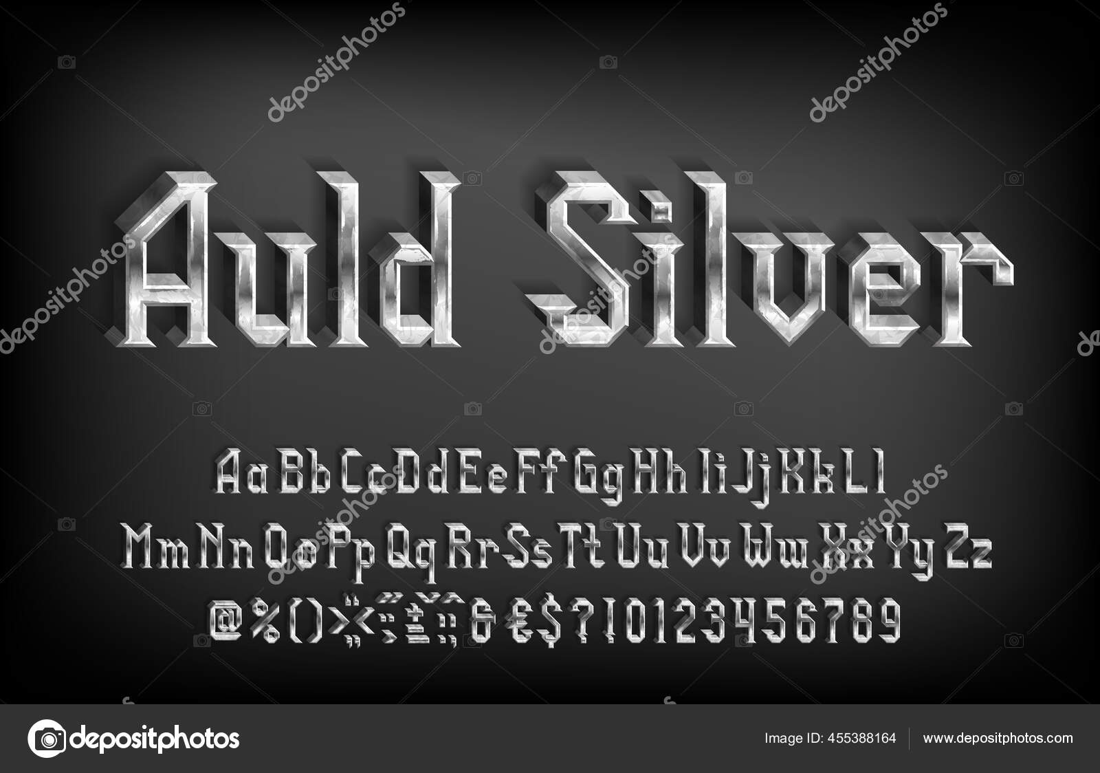 Vector Silver Alphabet Letters And Numbers Stock Illustration