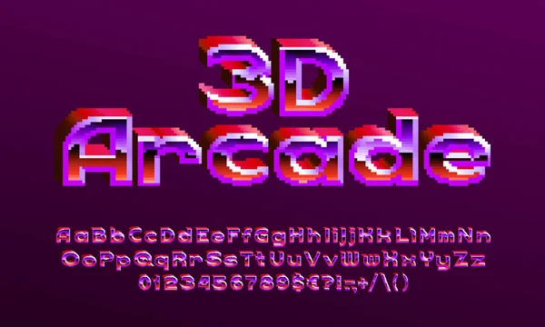 Arcade Alfabet Lettertype Pixelletters Cijfers Leestekens 80S Arcade Video Game — Stockvector