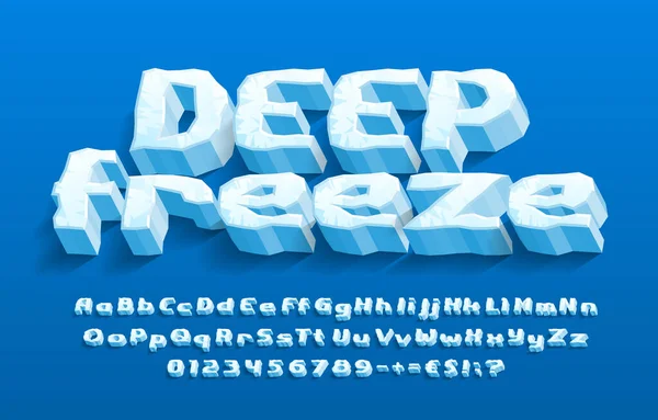 Deep Freeze Alphabet Font Cartoon Ice Letters Numbers Punctuation Uppercase — Stock Vector