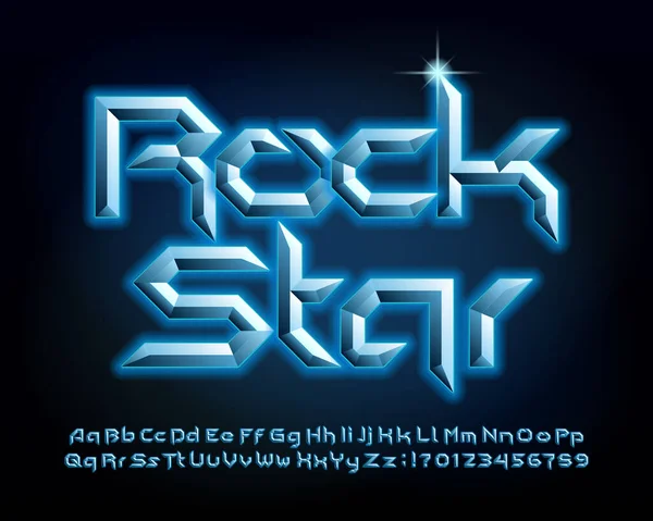 Rock Star Betűtípus Fém Betűk Számok Szimbólumok Hard Rock Stílusban — Stock Vector