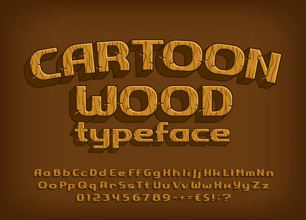 Cartoon Wood Alfabeto Font Lettere Numeri Punteggiatura Maiuscole Minuscole Stock — Vettoriale Stock