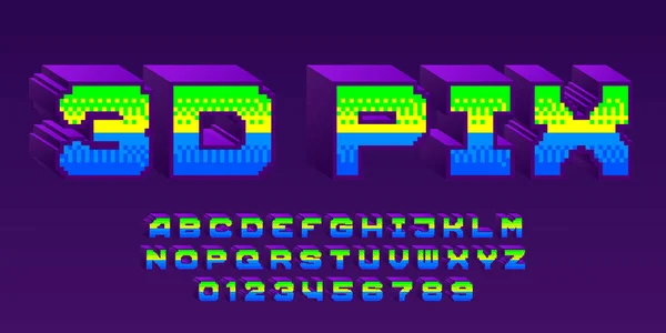 Pix Alfabet Lettertype Pixelletters Cijfers Leestekens 80S Arcade Video Game — Stockvector