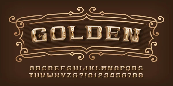 Gouden Alfabet Lettertype Sierlijke Letters Cijfers Symbolen Voorraad Vector Typescript — Stockvector