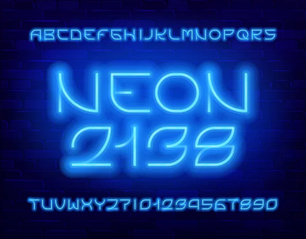 Fonte Neon 2138 Alphabet Lettres Néon Bleu Chiffres Ponctuation Fond — Image vectorielle