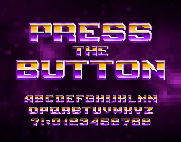 Press Button Alphabet Font Pixel Letters Numbers 80S Video Game — Stockový vektor