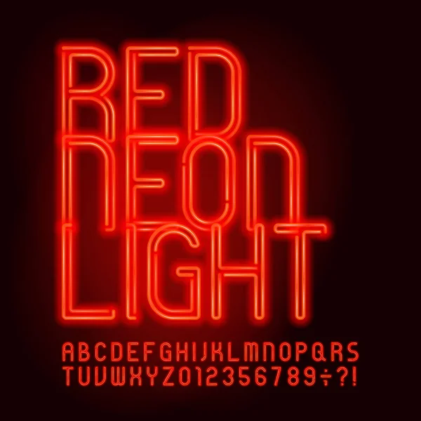 Κόκκινη Γραμματοσειρά Νέον Φως Αλφάβητο Νέον Έγχρωμα Γράμματα Και Αριθμοί — Διανυσματικό Αρχείο