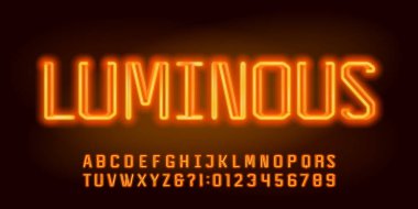 Parlak alfabe yazı tipi. Neon renkli harfler ve sayılar. Tasarımınız için stok vektör tipi.