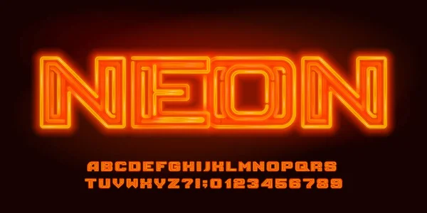 Fuente Neon Alphabet Letras Mayúsculas Números Símbolos Negrita Tipo Vector — Vector de stock