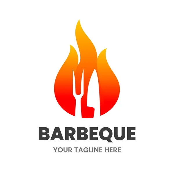 Templat Desain Logo Bbq Api Panas Dengan Garpu Daging Dan - Stok Vektor