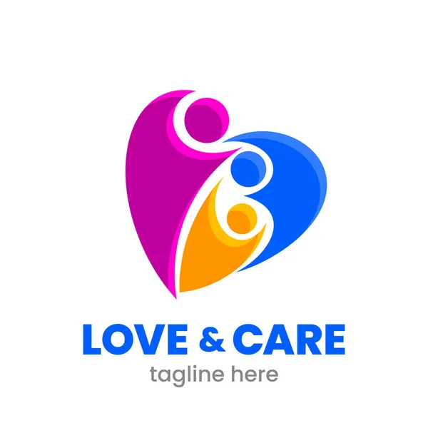 Love Care Logo Sjabloon Abstracte Familie Hartvorm Kleurrijk Embleem Voorraadvector — Stockvector