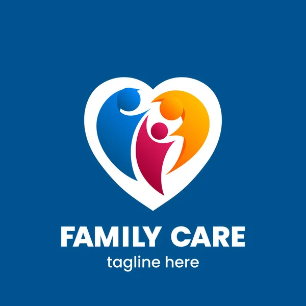 Family Care Logo Sjabloon Abstracte Mensen Hartvorm Kleurrijk Embleem Voorraadvector — Stockvector