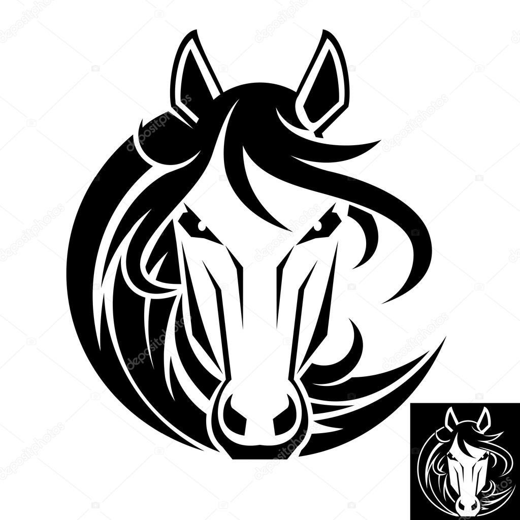 This is a Horse head logo or icon in black and white. This is vector illustration ideal for a mascot and T-shirt graphic. Inversion version included.