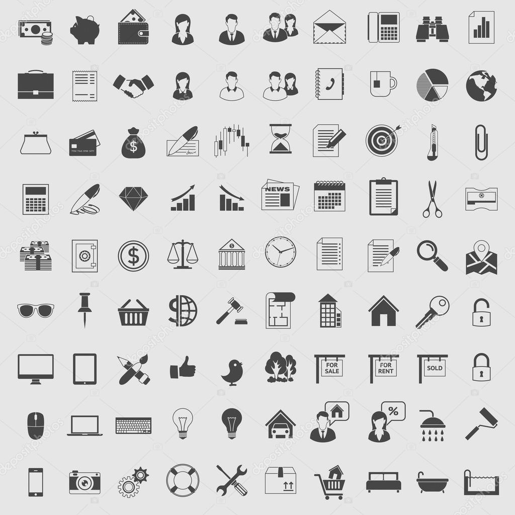 Vector Icons set in one color. Dark on light.