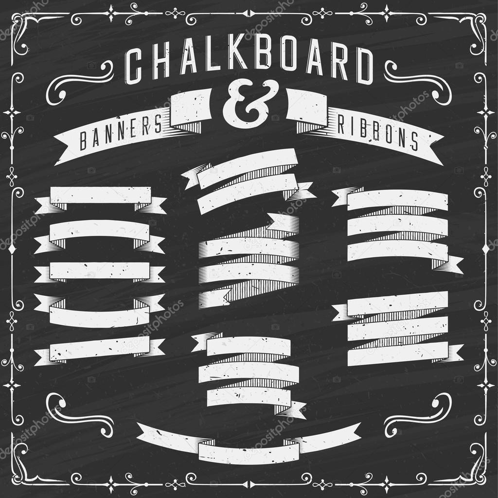 Chalkboard Banners, Ribbons and Design Elements - Illustration