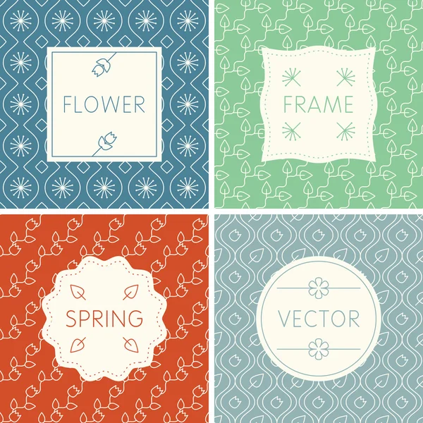 Set overzicht ontwerp frames op een naadloze floral achtergrond — Stockvector