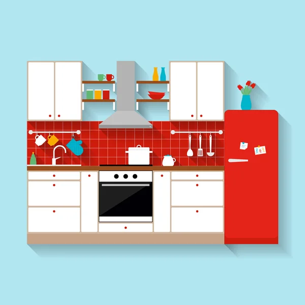 Intérieur de la cuisine. Illustration style plat — Image vectorielle