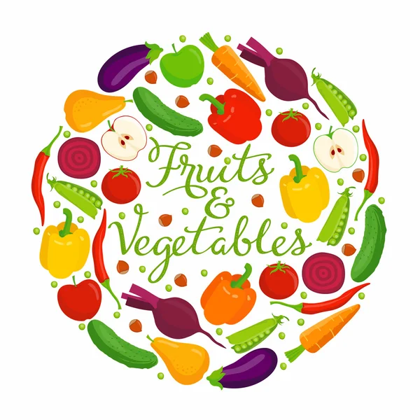 果物や野菜のレタリング — ストックベクタ