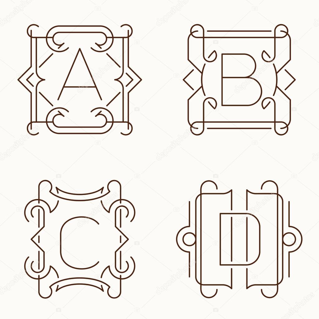 Vector mono line monograms. A, B, C, D.