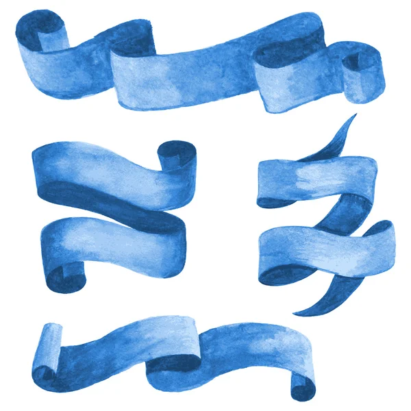 Conjunto de cintas de acuarela azul y pancartas. Ilustración vectorial — Vector de stock