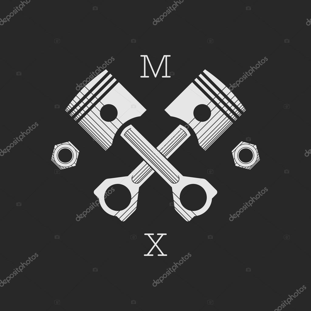 Car engine pistons and nuts combined in vector sign. Logo template.