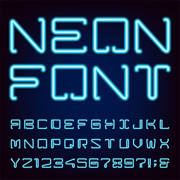 Neon Blue Light Alphabet Vector Font. — Stock Vector