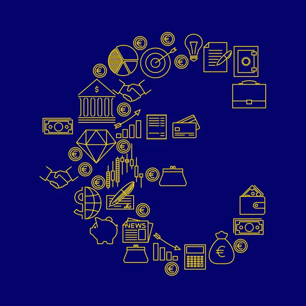 Signo euro hecho de iconos financieros y bancarios- Vector de acciones — Vector de stock