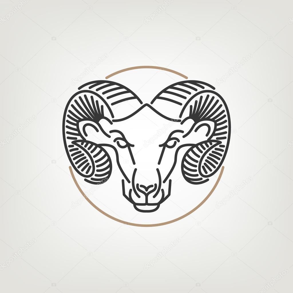 The ram head logo icon design in mono line style on the light background.