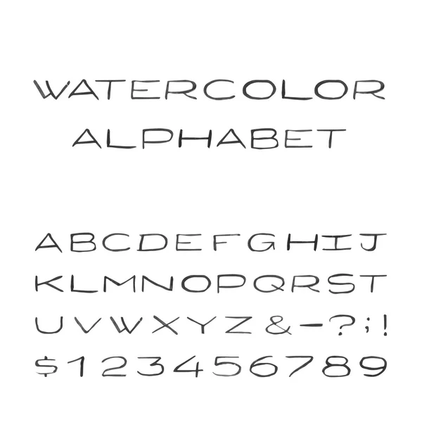 Watercolor Alphabet. Painted Vector Font. — Stock Vector