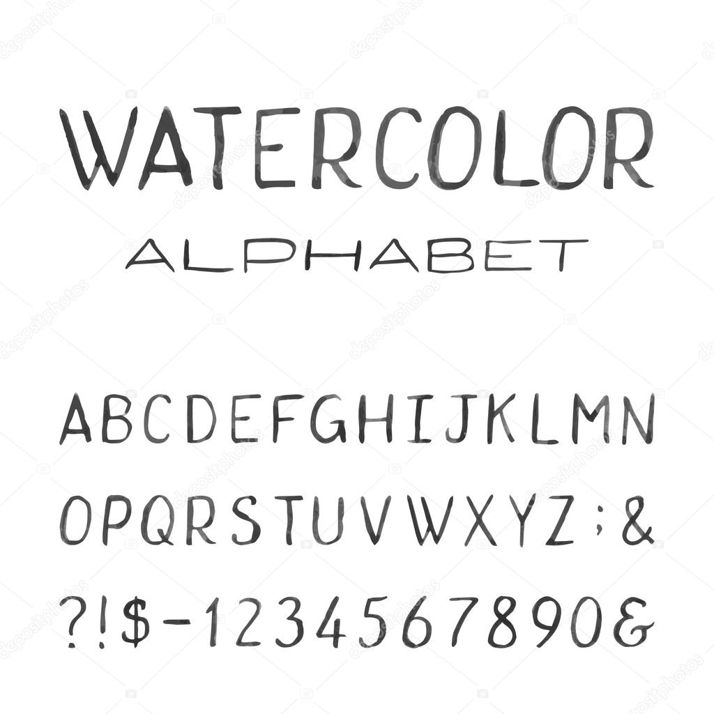 Watercolor Alphabet. Painted Vector Font.