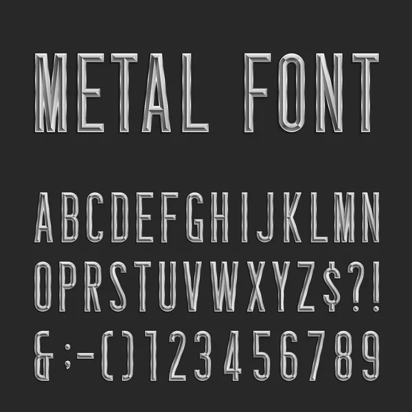 Metal Beveled Narrow Font (em inglês). Alfabeto vetorial . — Vetor de Stock