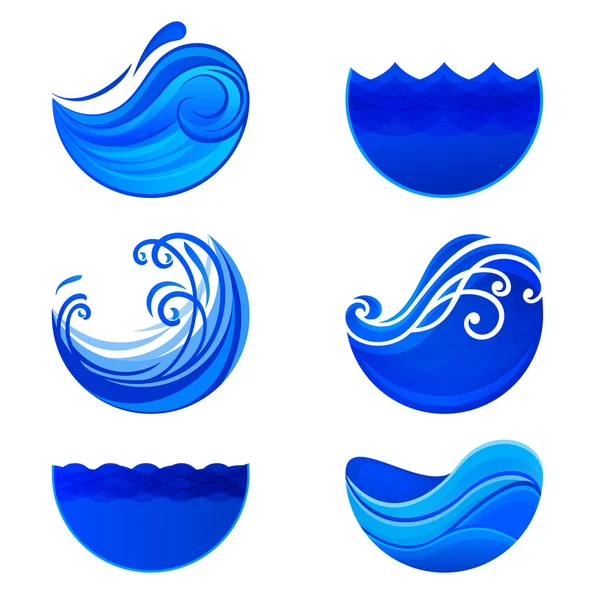 Splashing waves and water logos. Abstract vector signs. — ストックベクタ