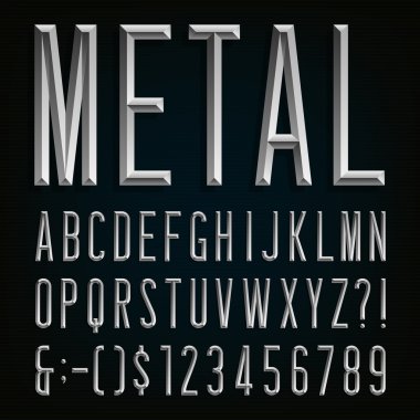 Metal Beveled Narrow Font. Vector Alphabet. clipart