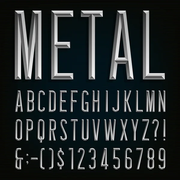 Metal Beveled Narrow Font (em inglês). Alfabeto vetorial . — Vetor de Stock