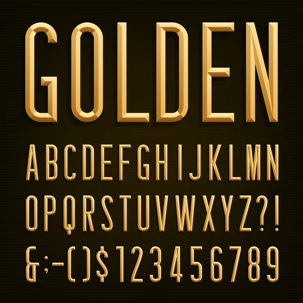 Golden Beveled Narrow Font. Vector Alphabet. Διανυσματικά Γραφικά