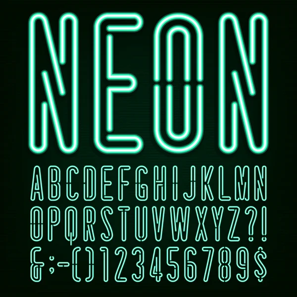 Неоновий зелений світлий алфавіт Векторний шрифт . — стоковий вектор